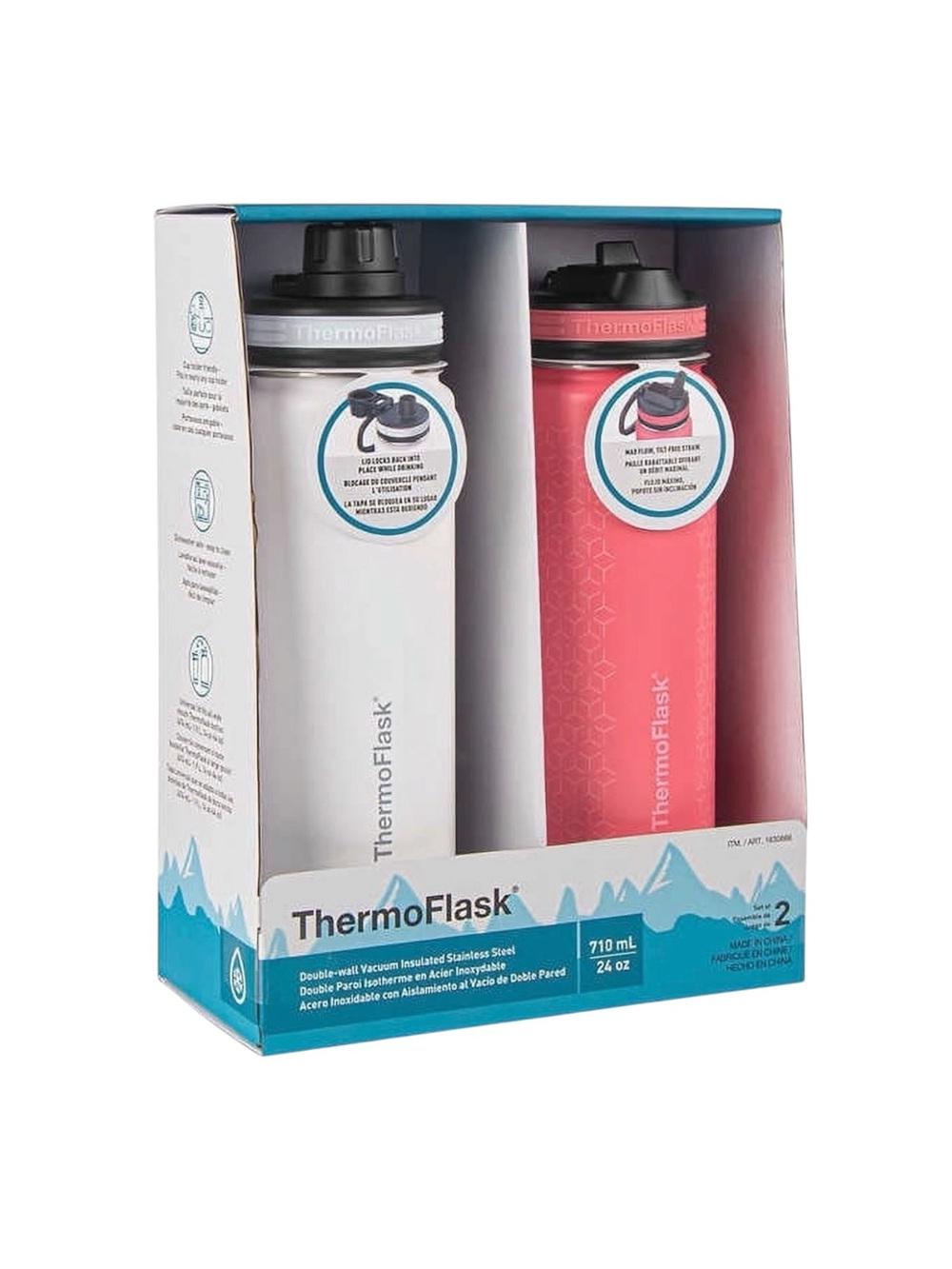 ThermoFlask 2-Pack Insulated Bottles - White & Coral Pink 24oz NEW!